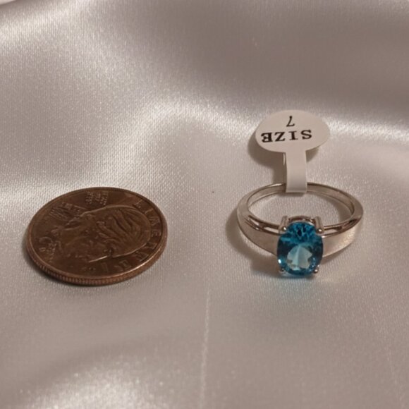 Blue Topaz 2 Carat Solitaire Silver Tone Fashion Ring Size 7 NWOT - Picture 5 of 8